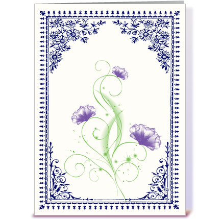 Vintage Purple Flower 2 with Blue Border greeting card by 